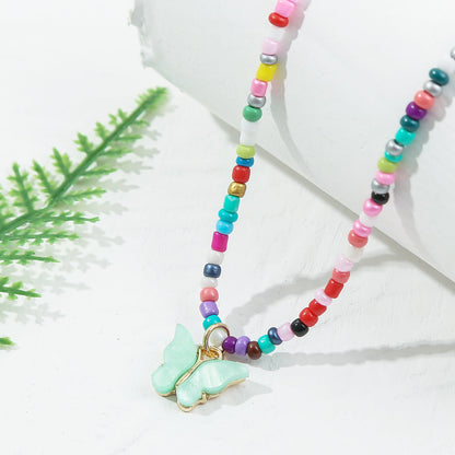 Green and Red Multicolor Howlite Butterfly Pendant Necklace, pendant necklace for women, elegant gift for her, front view