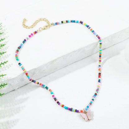 Green and Red Multicolor Howlite Butterfly Pendant Necklace, pendant necklace for women, elegant gift for her, side view