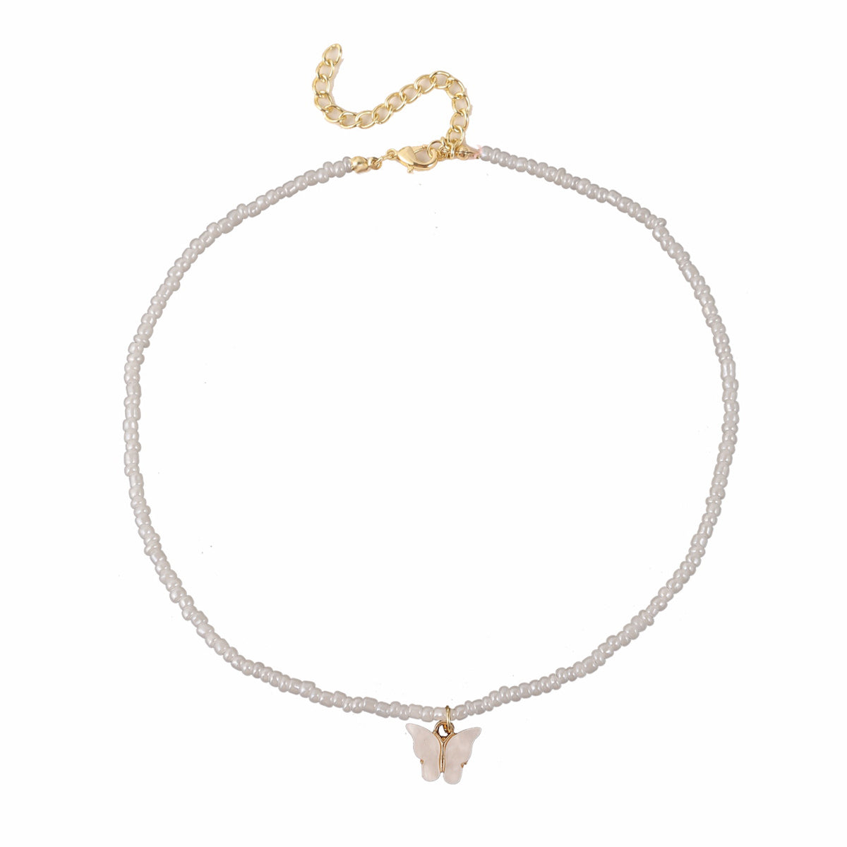 White and Howlite Butterfly Beaded Pendant Necklace, pendant necklace for women, dainty minimalist design, styled look