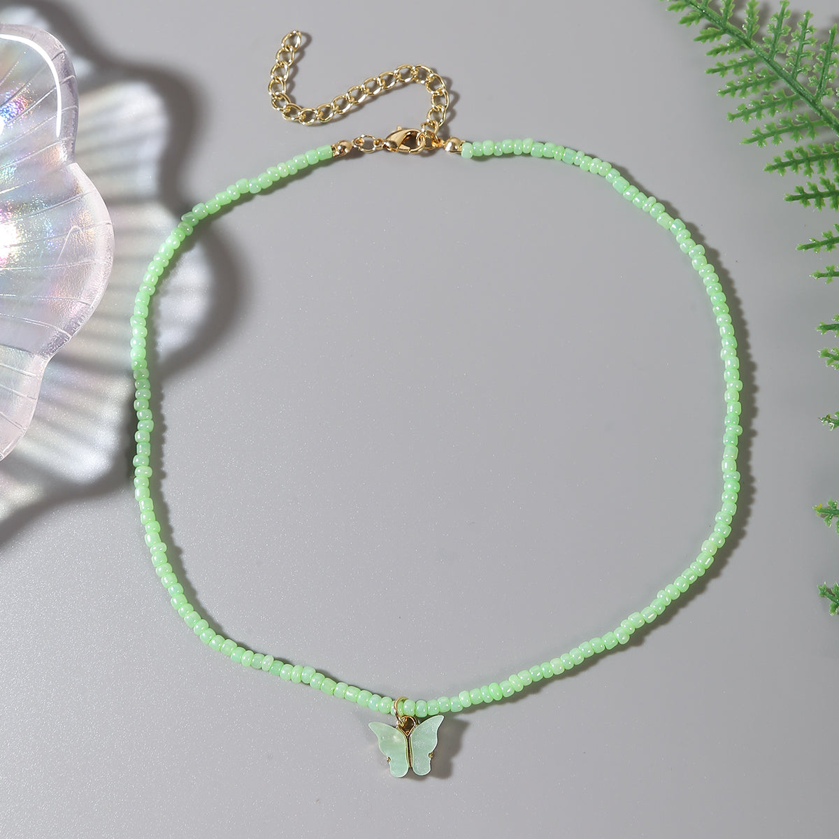 Green Howlite and 18K Gold-Plated Butterfly Pendant Necklace, gold pendant necklace for women, detail close-up