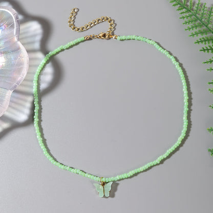 Green Howlite and 18K Gold-Plated Butterfly Pendant Necklace, gold pendant necklace for women, detail close-up
