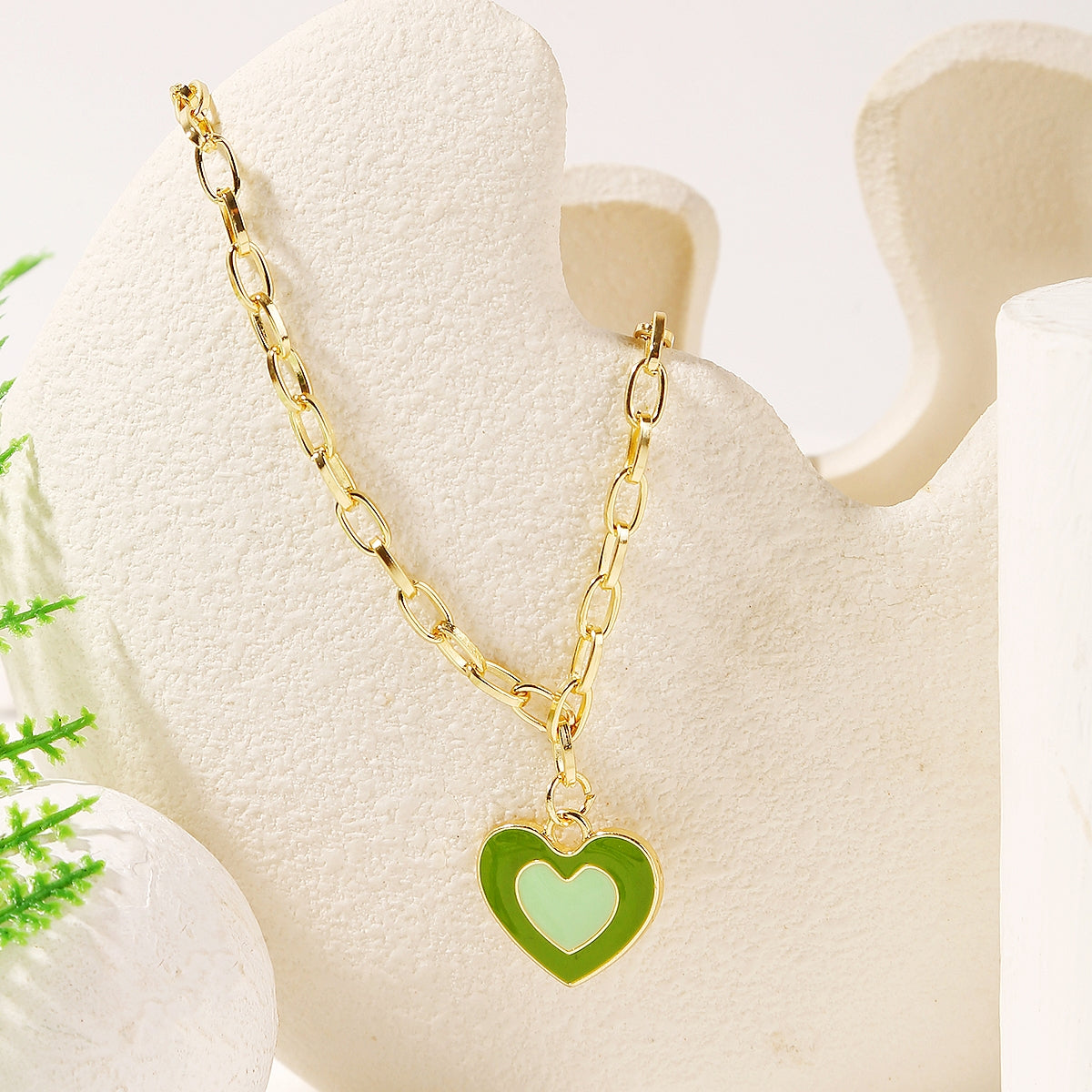 Green Enamel & 18K Gold-Plated Heart Pendant Necklace