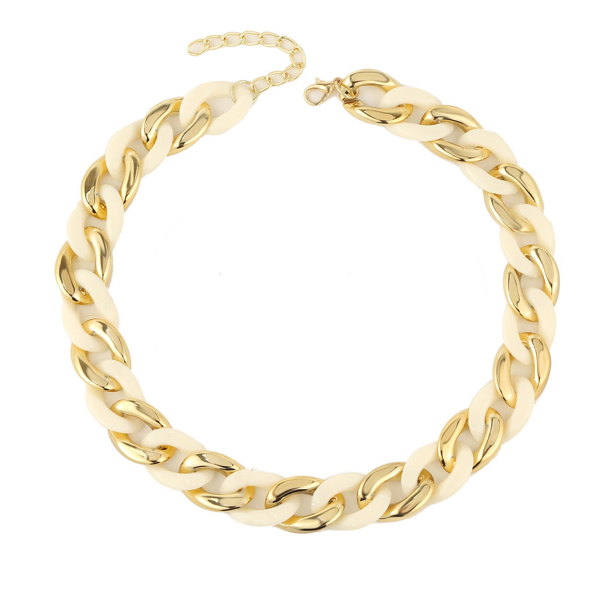 White Acrylic and 18K Gold-Plated Cuban Chain Collar Necklace, gold pendant necklace for women, front view