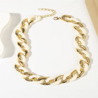 White Acrylic and 18K Gold-Plated Cuban Chain Collar Necklace, gold pendant necklace for women, side view