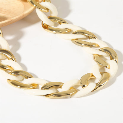 White Acrylic and 18K Gold-Plated Cuban Chain Collar Necklace, gold pendant necklace for women, lifestyle look