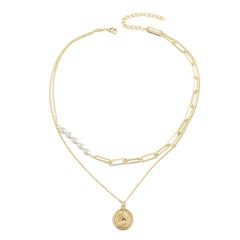 Pearl & 18K Gold-Plated Coin Layered Necklace