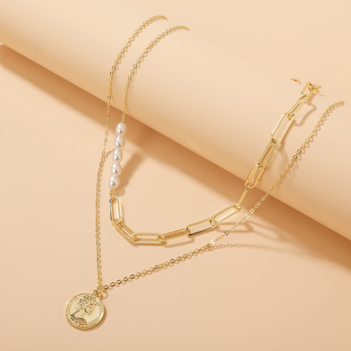 Pearl & 18K Gold-Plated Coin Layered Necklace