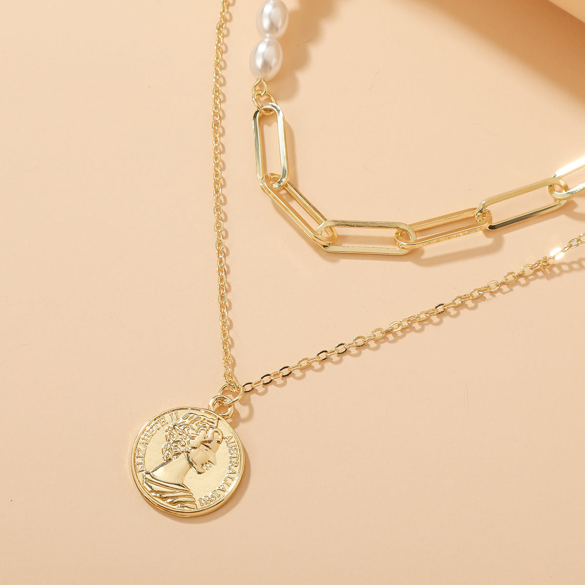 Pearl & 18K Gold-Plated Coin Layered Necklace