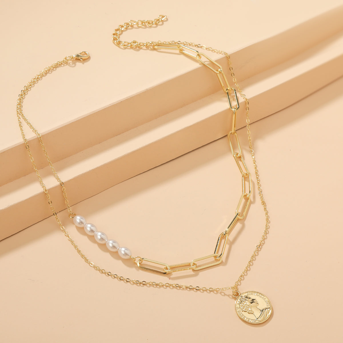 Pearl & 18K Gold-Plated Coin Layered Necklace