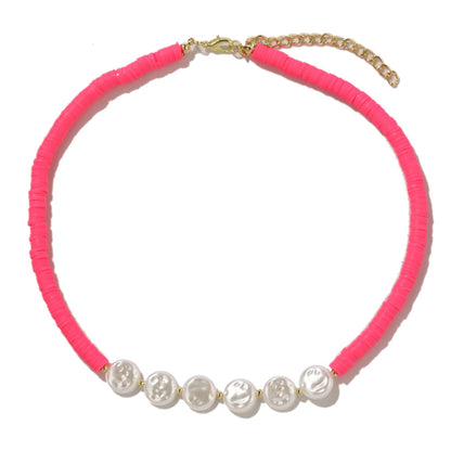 Pearl and Rose Polymer Clay 18K Gold-Plated Necklace, gold pendant necklace for women, elegant gift for her, styled look