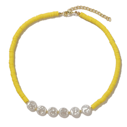 Pearl and Yellow Polymer Clay 18K Gold-Plated Beaded Necklace, gold pendant necklace for women, styled look