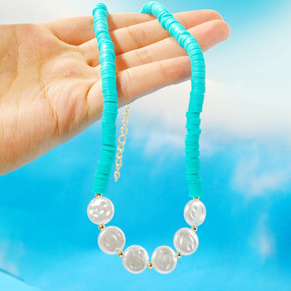 Pearl and Green Polymer Clay 18K Gold-Plated Beaded Necklace, gold pendant necklace for women, styled look