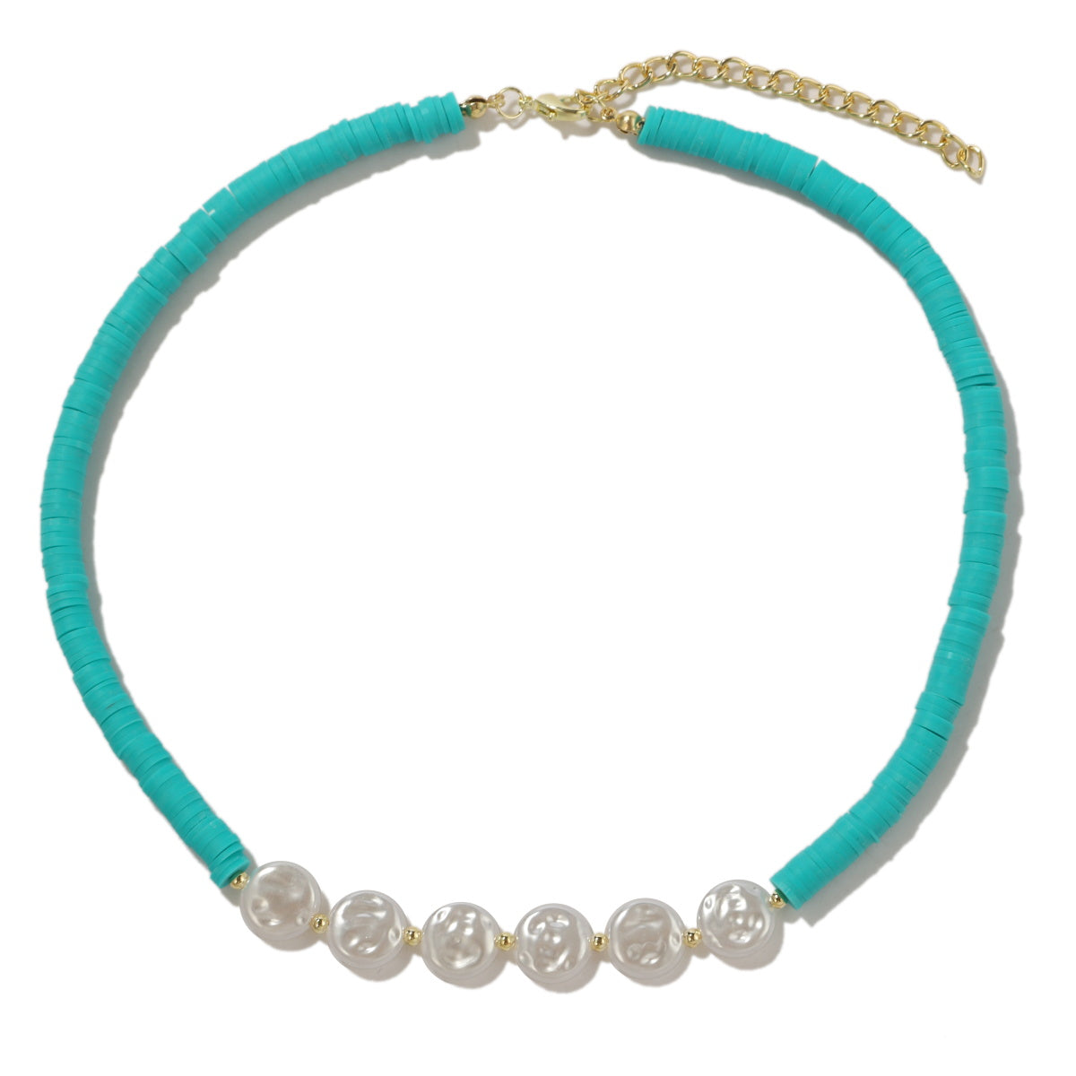Pearl and Green Polymer Clay 18K Gold-Plated Beaded Necklace, gold pendant necklace for women, lifestyle look
