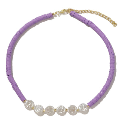 Pearl and Purple Polymer Clay 18K Gold-Plated Beaded Necklace, gold pendant necklace for women, styled look