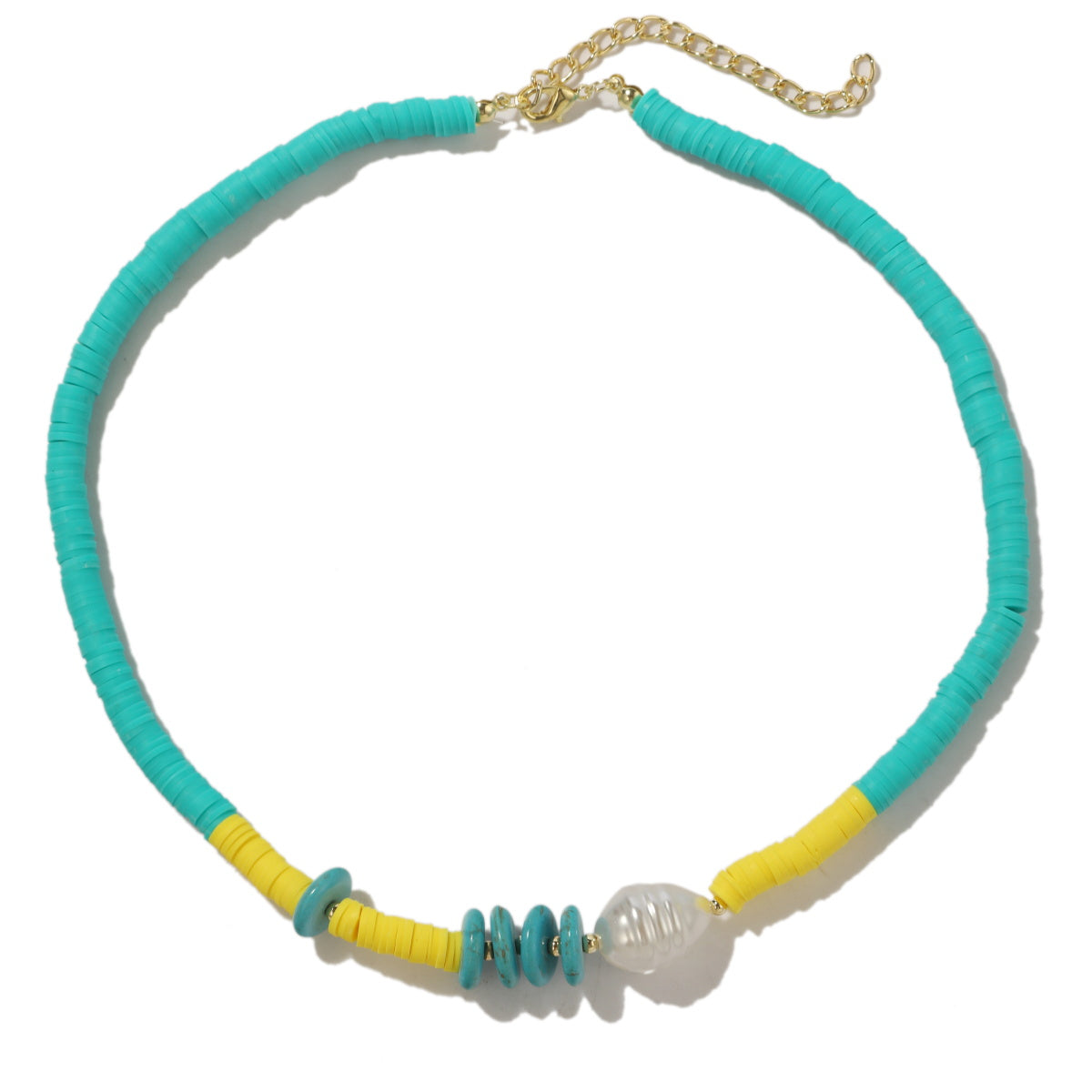 Pearl & Turquoise Polymer Clay 18K Gold-Plated Beaded Necklace