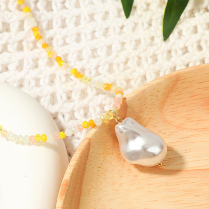 Pearl and Yellow Acrylic 18K Gold-Plated Flower Pendant Necklace, gold pendant necklace for women, lifestyle look