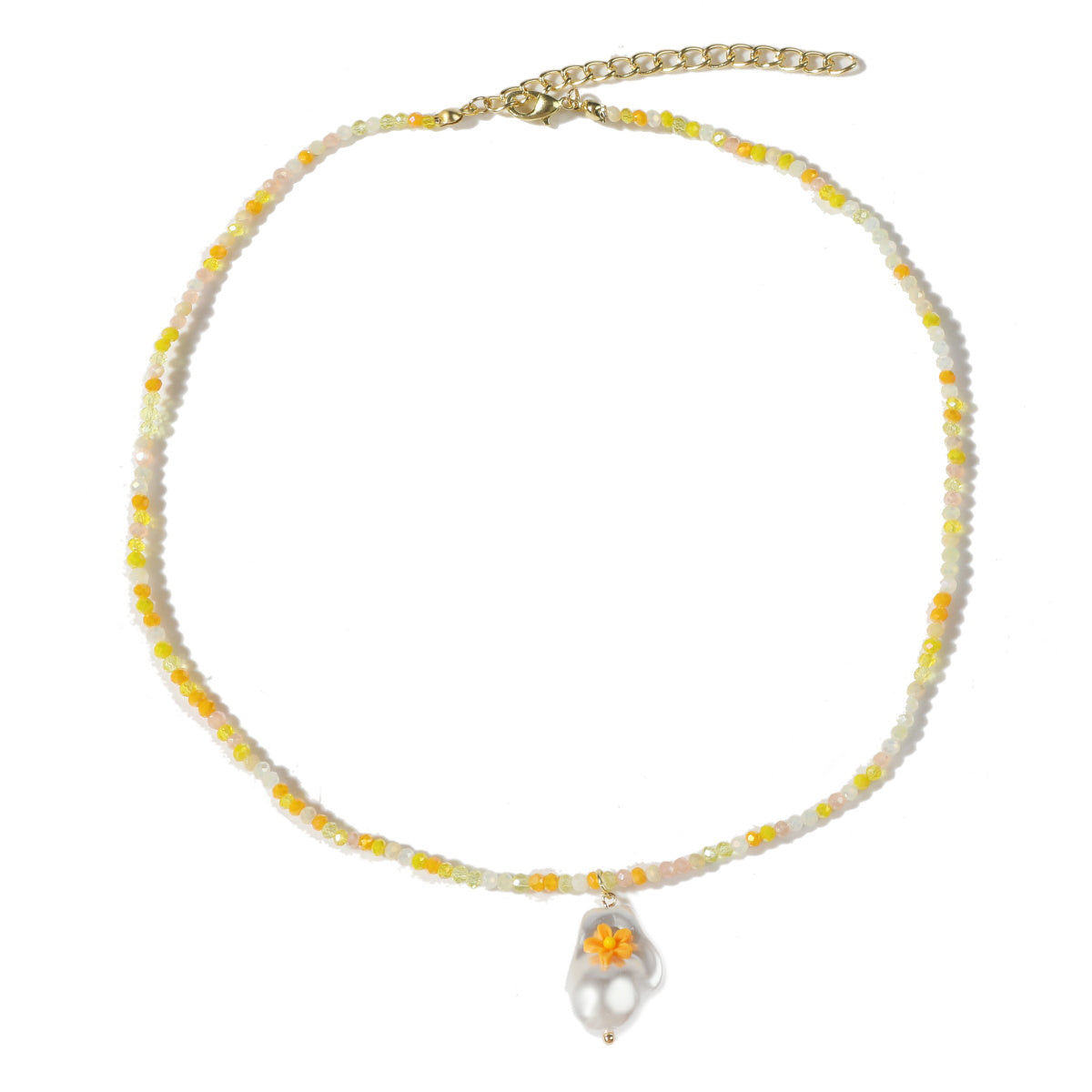 Pearl and Yellow Acrylic 18K Gold-Plated Flower Pendant Necklace, gold pendant necklace for women, styled look