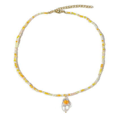 Pearl and Yellow Acrylic 18K Gold-Plated Flower Pendant Necklace, gold pendant necklace for women, styled look