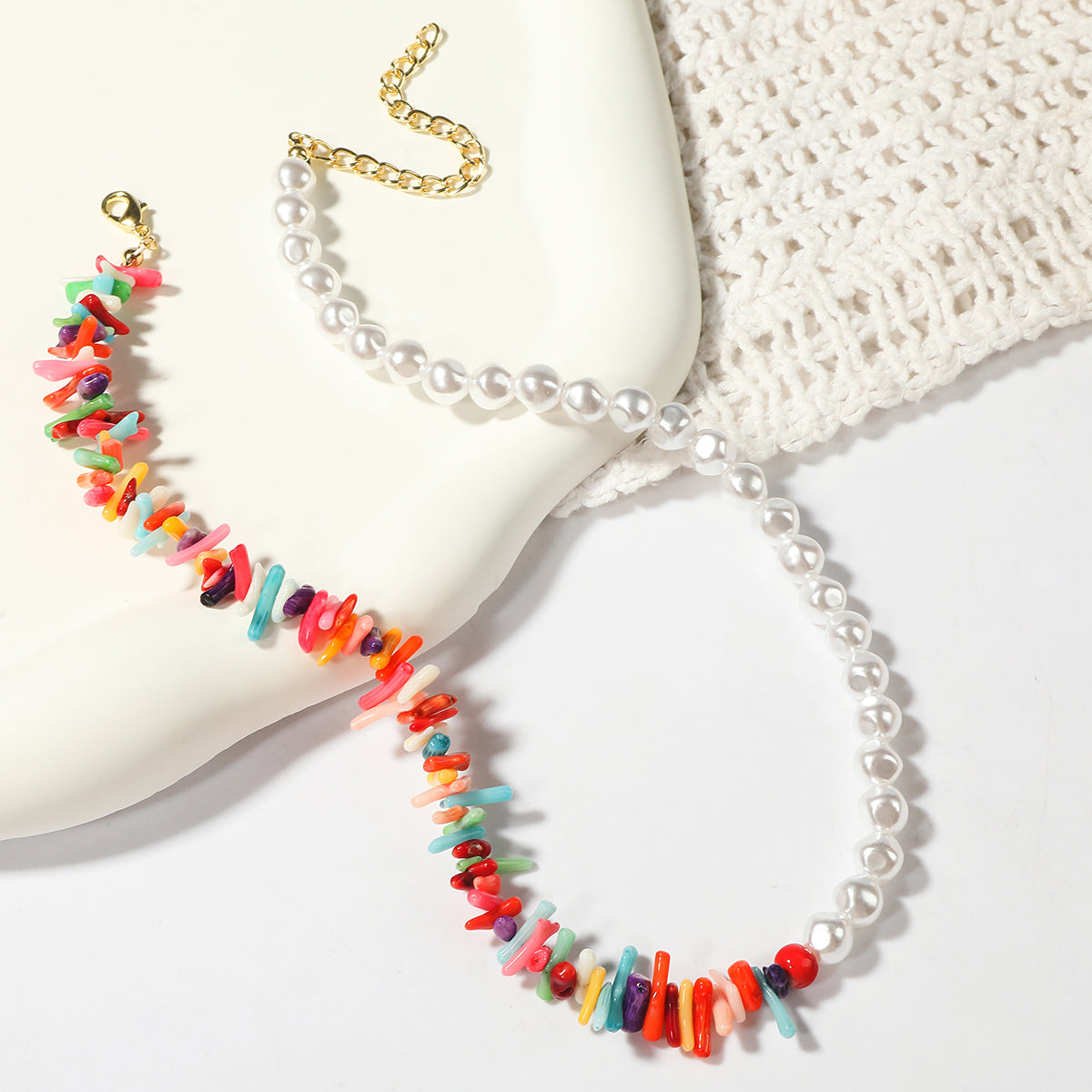 Pearl and Multicolor Shell 18K Gold-Plated Beaded Necklace, gold pendant necklace for women, lifestyle look