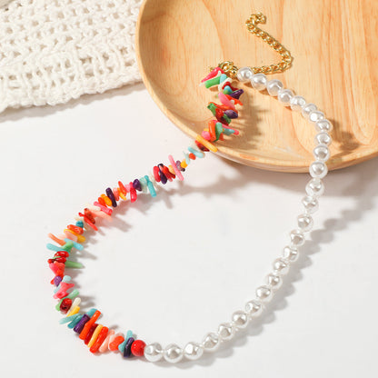 Pearl and Multicolor Shell 18K Gold-Plated Beaded Necklace, gold pendant necklace for women, styled look