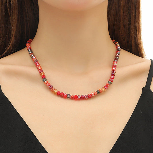 Red Acrylic and 18K Gold-Plated Beads Chain Necklace, gold pendant necklace for women, vintage-inspired design, front view