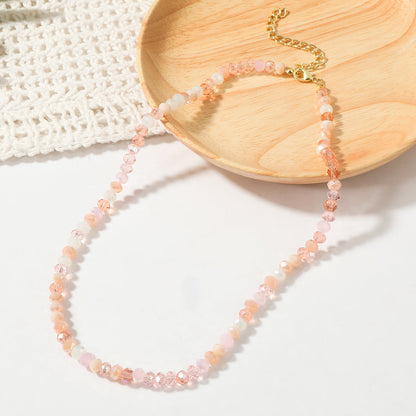Pink Acrylic and 18K Gold-Plated Beads Chain Necklace, gold pendant necklace for women, everyday style, front view