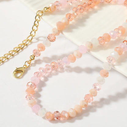 Pink Acrylic and 18K Gold-Plated Beads Chain Necklace, gold pendant necklace for women, everyday style, side view
