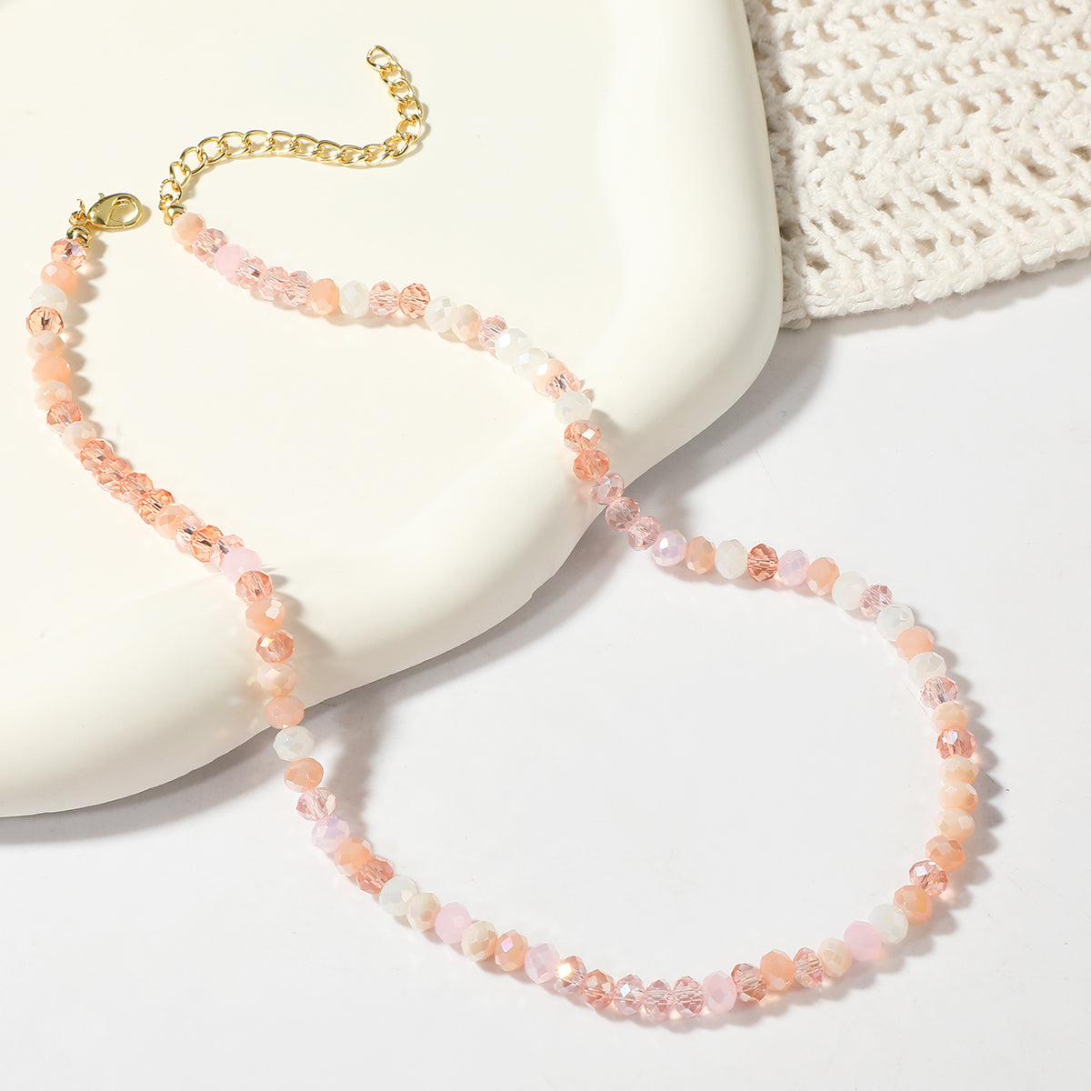 Pink Acrylic and 18K Gold-Plated Beads Chain Necklace, gold pendant necklace for women, everyday style, detail close-up