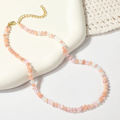 Pink Acrylic and 18K Gold-Plated Beads Chain Necklace, gold pendant necklace for women, everyday style, detail close-up
