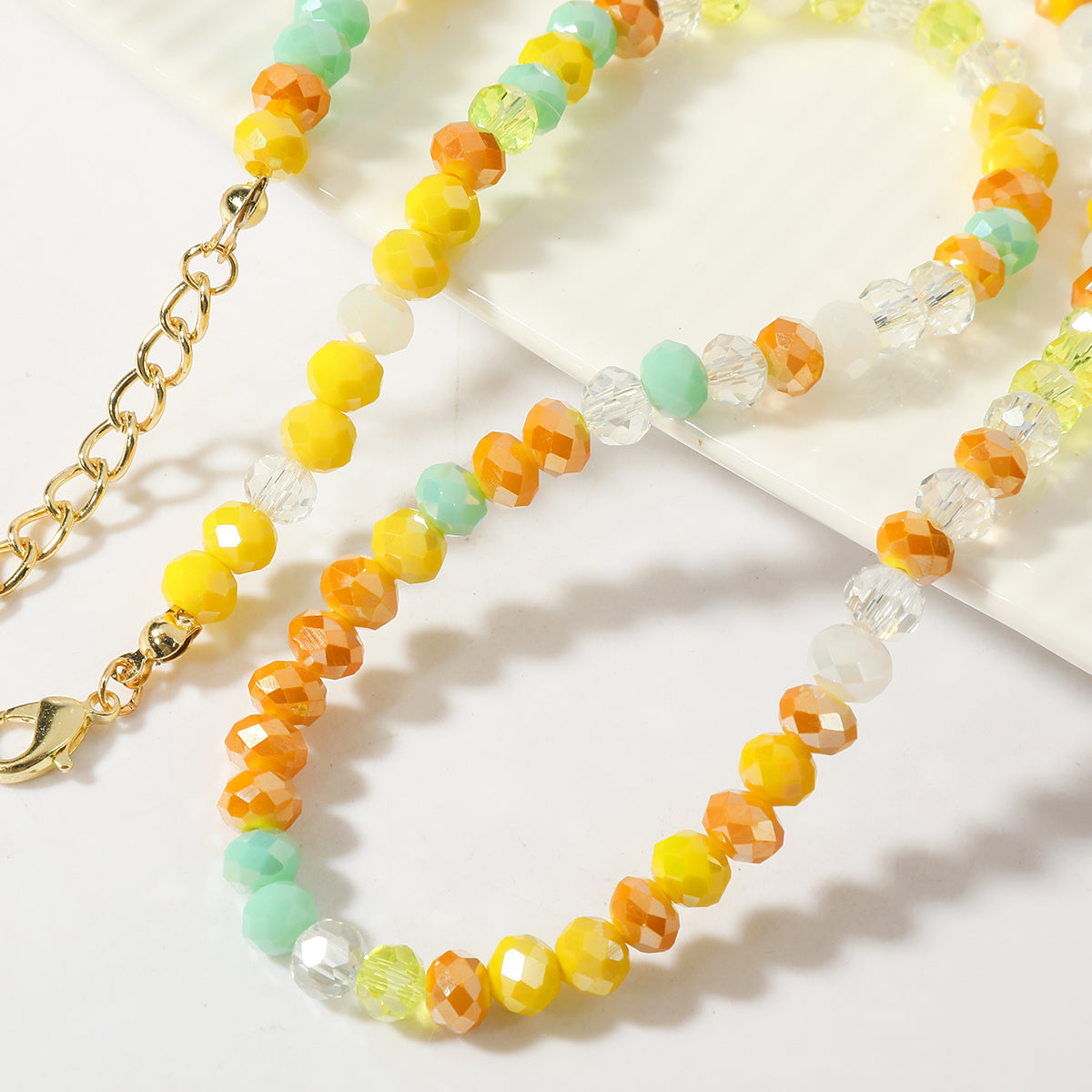 Yellow Acrylic and 18K Gold-Plated Beads Chain Necklace, gold pendant necklace for women, everyday style, side view