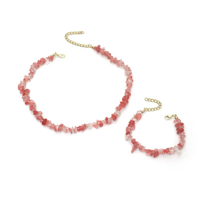 Pink Resin and 18K Gold-Plated Irregular Stone Bracelet Necklace Set, gold bracelet for women, side view