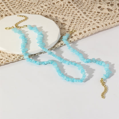 Blue Resin and 18K Gold-Plated Irregular Stone Bracelet Necklace Set, gold bracelet for women, lifestyle look