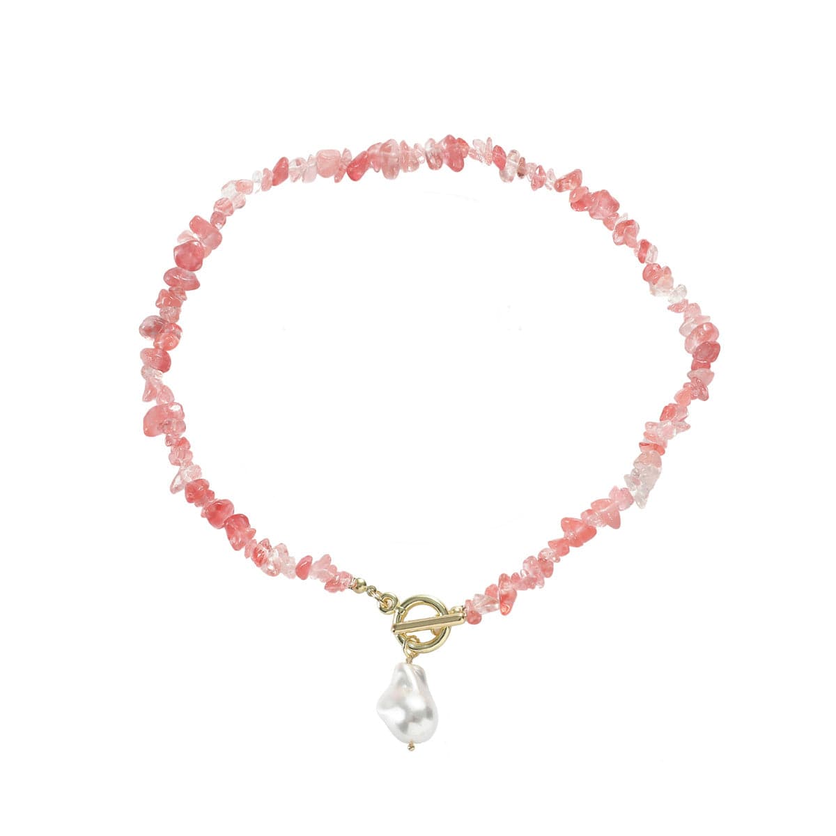 Pink Resin and Pearl Irregular Stone Toggle Pendant Necklace, pendant necklace for women, elegant gift for her, front view
