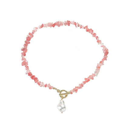 Pink Resin and Pearl Irregular Stone Toggle Pendant Necklace, pendant necklace for women, elegant gift for her, front view