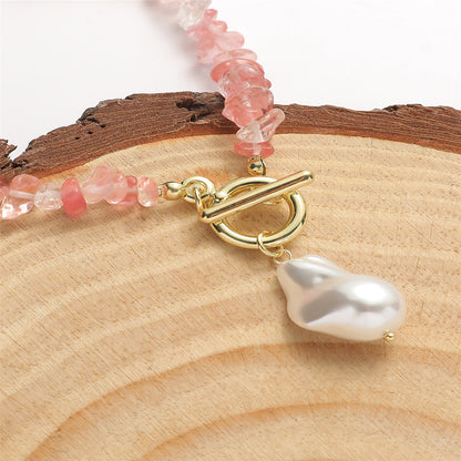 Pink Resin and Pearl Irregular Stone Toggle Pendant Necklace, pendant necklace for women, lifestyle look