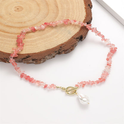 Pink Resin and Pearl Irregular Stone Toggle Pendant Necklace, pendant necklace for women, elegant gift for her, side view