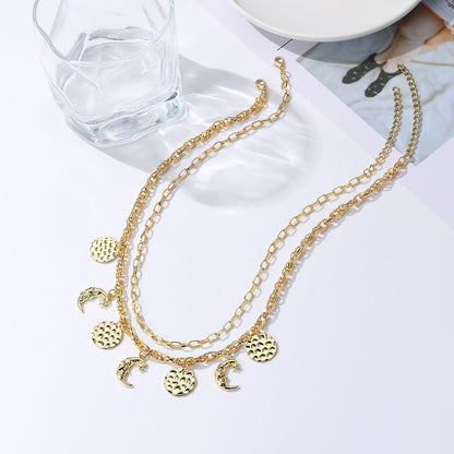 18K Gold-Plated Moon Pendant Necklace Set, jewelry gift sets for women, dainty minimalist design, lifestyle look
