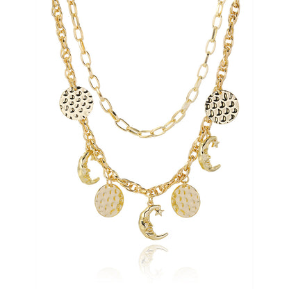 18K Gold-Plated Moon Pendant Necklace Set, jewelry gift sets for women, dainty minimalist design, styled look