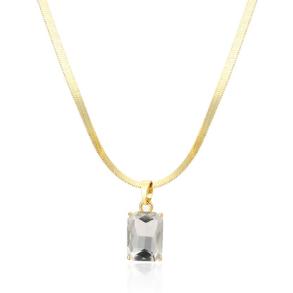 Crystal and 18K Gold-Plated Herringbone Pendant Necklace, gold pendant necklace for women, elegant gift for her, front view