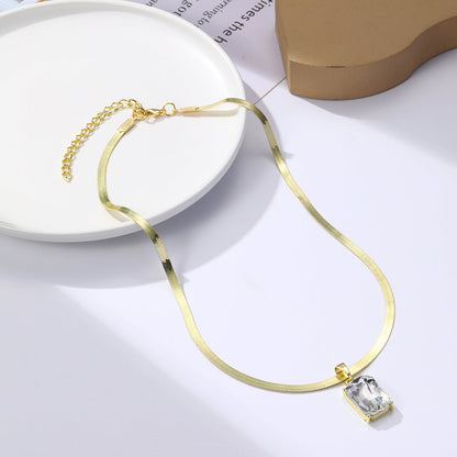 Crystal and 18K Gold-Plated Herringbone Pendant Necklace, gold pendant necklace for women, elegant gift for her, side view