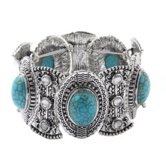 Turquoise & Moonstone Shield Wrap Stretch Bracelet