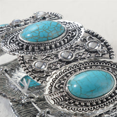 Turquoise & Moonstone Shield Wrap Stretch Bracelet