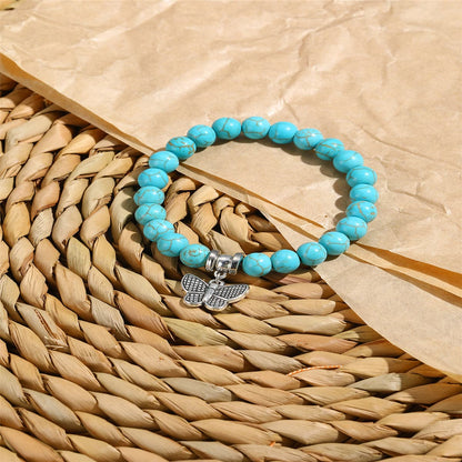 Turquoise and Silver-Plated Butterfly Beaded Stretch Bracelet, silver bracelet for women, elegant gift for her, side view