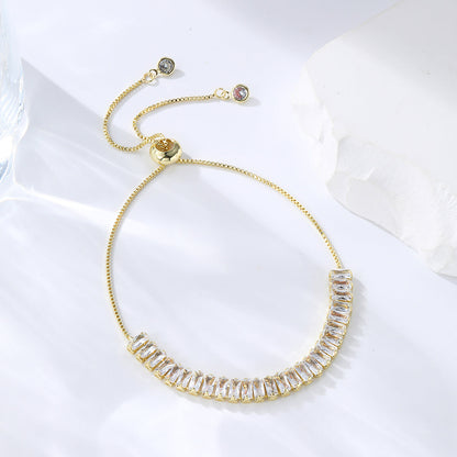 Crystal and 18K Gold-Plated Rectangle Adjustable Bracelet, gold bracelet for women, elegant gift for her, front view