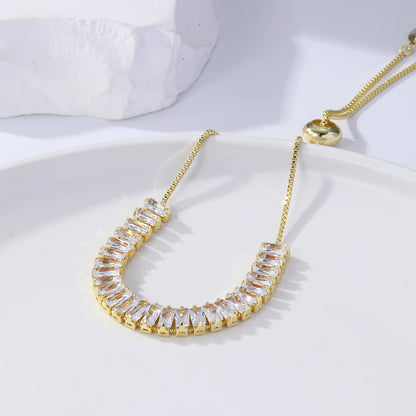 Crystal and 18K Gold-Plated Rectangle Adjustable Bracelet, gold bracelet for women, elegant gift for her, side view