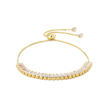 Crystal and 18K Gold-Plated Rectangle Adjustable Bracelet, gold bracelet for women, elegant gift for her, lifestyle look