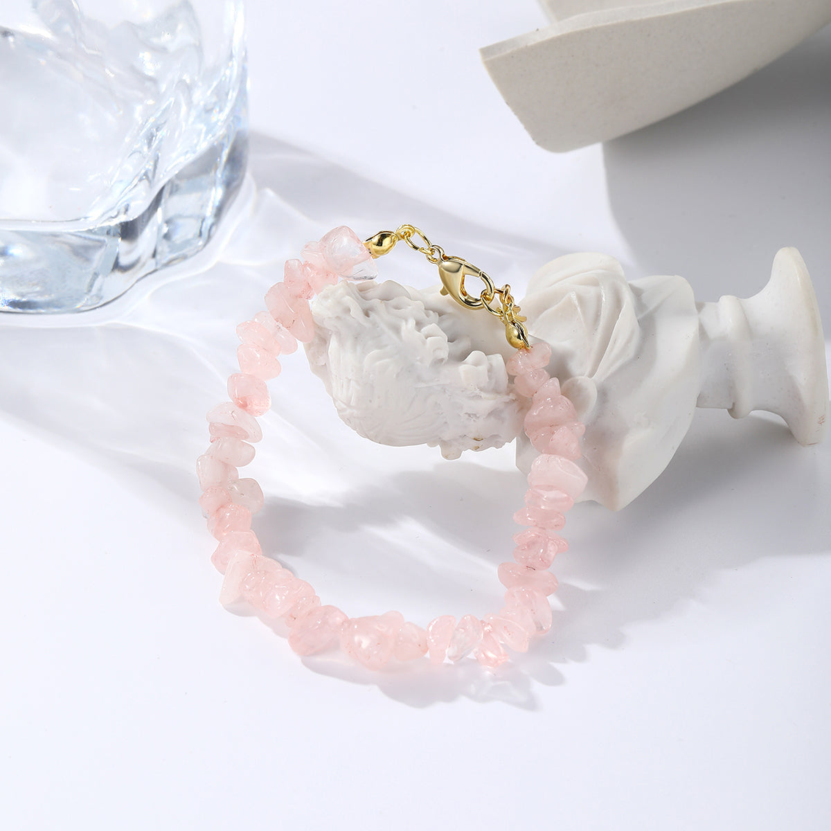 Pink Resin and 18K Gold-Plated Bracelet, gold bracelet for women, vintage-inspired design, side view