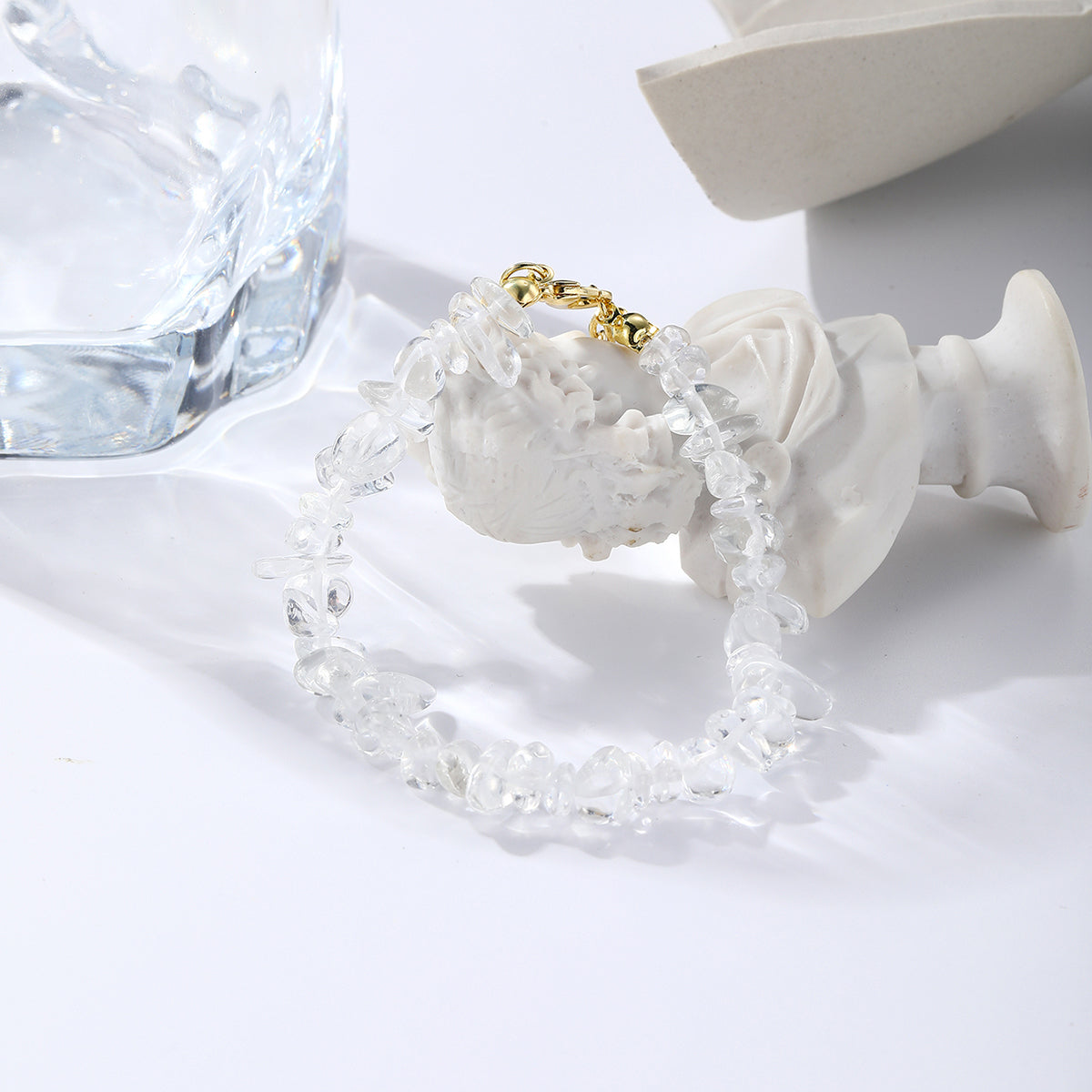 Clear Resin and 18K Gold-Plated Bracelet, gold bracelet for women, botanical inspired, side view