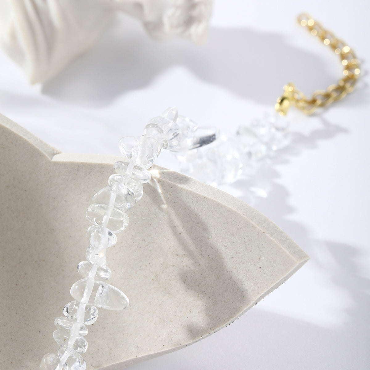 Clear Resin and 18K Gold-Plated Bracelet, gold bracelet for women, botanical inspired, detail close-up
