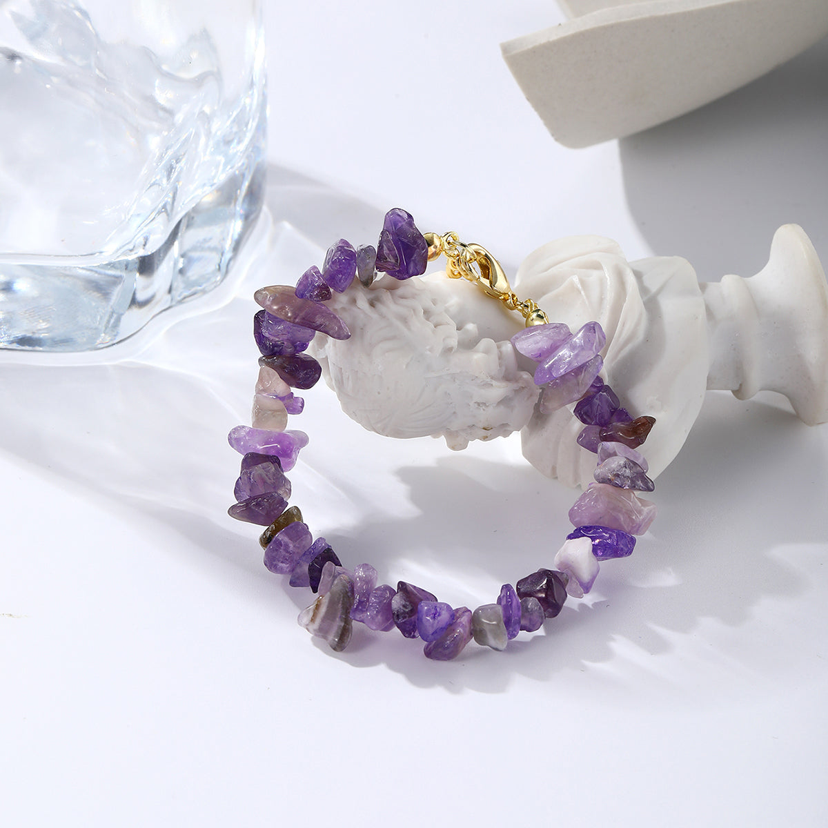 Purple Resin and 18K Gold-Plated Bracelet, gold bracelet for women, elegant gift for her, side view
